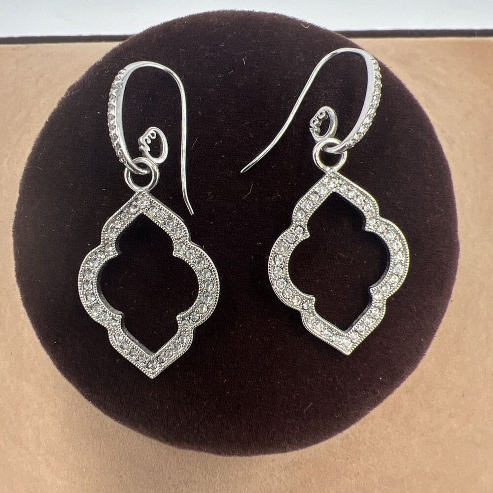 Origami Owl Silver Two In One Drop Earrings Crystals Rhinestones quatrefoil